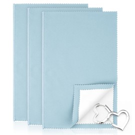 3 Pcs Silver Polishing Cloth, Large 10" X 12.5" Jewelry Cleaner Cloth, Soft Jewelry Polishing Cloth, Four-Layer Double-Sided Silver Cleaning Cloth for Gold, Silver, Diamond, Platinum Jewelry, Blue
