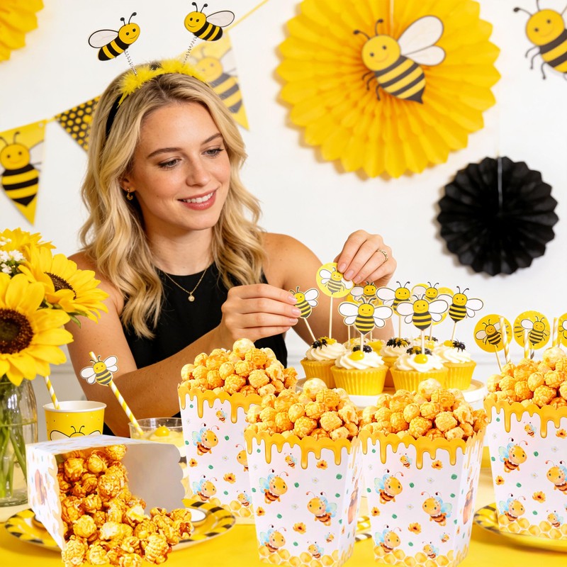 Sweet Bee Popcorn Boxes Bees Goodie Candy Boxes Sunflower Party