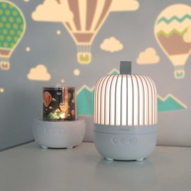 mooas Rotating Projector Melody Nightlight (White), 360° Rotating Nightlight, Wonderland Night Light for Kids Baby Room, 4 Lighting Modes and 8 Melodies, 9 Theme Films, 1200mAh Rechargeable Battery