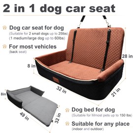 Youvee Dogs Car Seat and Bed 2 in 1,Pet Car Bed for 2 Small or 1 Medium/Large Dog up to 60 lbs,Dog Booster for car Back Seat,Safety,Comfortable,Storage Pocket,Fully Detachable and Washable(Grey)