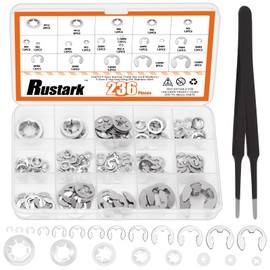 Rustark 237Pcs 304 Stainless Steel M2-M12 Internal Tooth Star Lock Washers and 12 Sizes E-Clips External Retaining Rings Assortment Kit for Machinery Automotive Shafts Bearings Axial