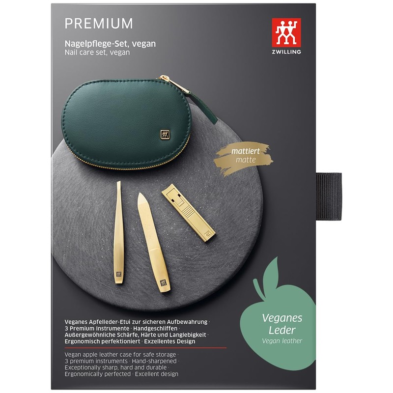 ZWILLING Manicure Pedicure Set 3-Piece Compact Nail Clippers Vegan Apple