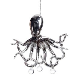 The Bridge Collection Silver Octopus Ornament - 5" Acrylic Octopus Christmas Ornament - Ocean Life Coastal Christmas Tree Ornament