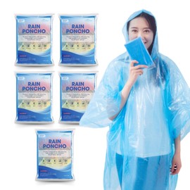 CloudTen Compact and Disposable Rain Ponchos for Men and Women (Blue (5 Packs))