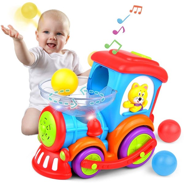 Kidpal Baby Toy, Ball Popping Musical Toy Train for Boy Girl Age 1 2 3 with Light, Music, Chase and 3 Popper Balls, Educational Baby Car Learning Toy for 1 2 3 Year Old, Development Toy Train for Kids