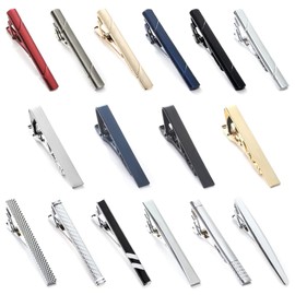 Svovin 16pcs Tie Bar Clip Tie Tack Pins Tie Clips for Men Father's Day Gift Silver Black Red Blue Gold Necktie Bar Pinch Clip Set Metal Clasps Business Professional Fashion Designs
