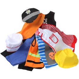 Sinuo Boy's Dress Up Costumes Trunk Set 11pcs, Pirate, Chef, Construction Worker, Policeman Costume Fit Kids Age from 3-6