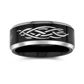 Bling Jewelry Laser Etched Black Tungsten Comfort Fit Tribal Design Wedding Ring Band 8mm