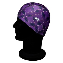CHEX Elasticated Nylon Lycra Stretchy Anti Tear Easy Fit Geometric Atlantic Print Lightweight Pull On Swimming Hat Swim Cap One Size Suitable For Ages 3+ Years (Purple Print)