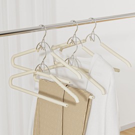 UEAKPIC 5 Pack Open Ended Pants Hangers with Non-Slip Foam Padding, 0.17” Heavy Duty Durable Metal, Space-Saving V-Hooks Closet Organizer for Jeans, Slacks, Towel, Scarf, Camisoles, Beige