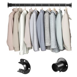 Closet Rod, 17 to 99 inches Adjustable Closet Rods for Hanging Clothes Heavy Duty Closet Hanging Rod Metal Black Rod for Closet, Wardrobes, Bathroom, Windows
