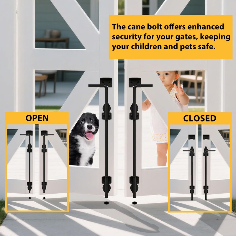 URDOGSL 24" Heavy Duty Cane Bolts for Gates with Black
