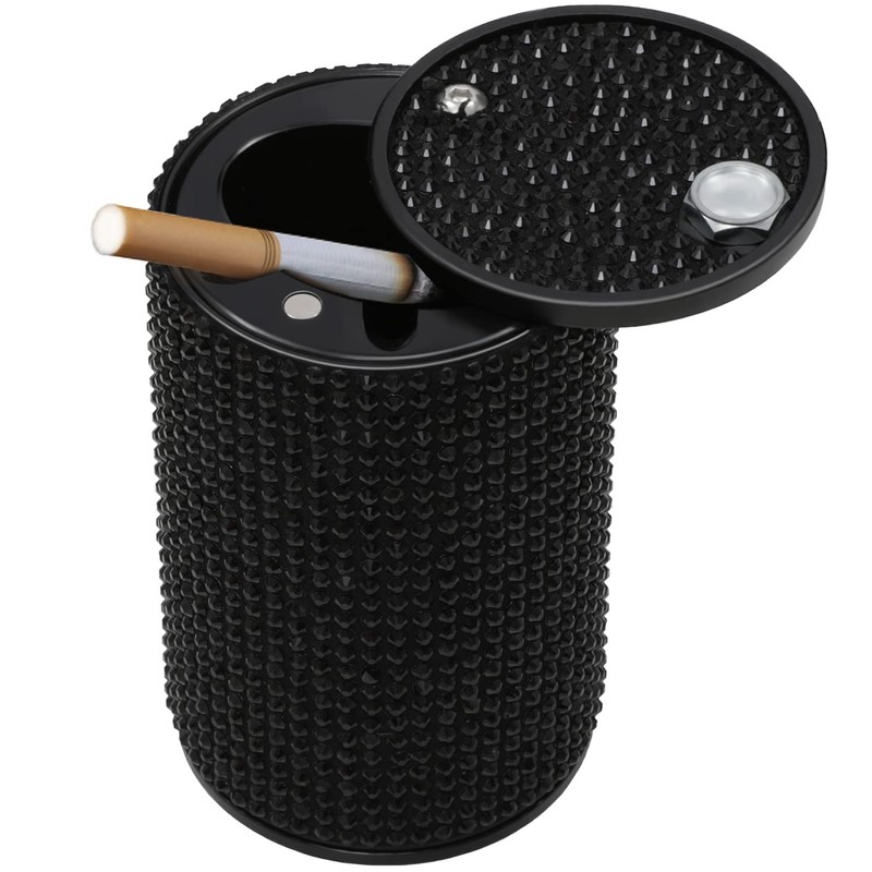EOCICI Ashtray, Aluminum Automotive Smokeless Ashtray with Lid, Diamond Style,