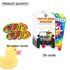 Duck Tags, You've Been Ducked, Duck Duck Tags, Rainbow Tie Dye Design Duck Tags, Ducking Game Card, 35 Pack 2.9 x 2.4" with Round Hole and Rubber Bands(3DJ50)