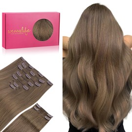 WENNALIFE Clip in Hair Extensions, 150g 20 Inch 9pcs Light Ash Brown Human Hair Extensions Thicker Clip in Hair Extensions Real Human Hair Clip Set Double Weft