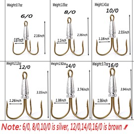Large Fishing Hooks Weighted Hooks Treble Hook Snagging Hooks(6/0 8/0 10/0 12/0 14/0 16/0) (10/0-2pcs)