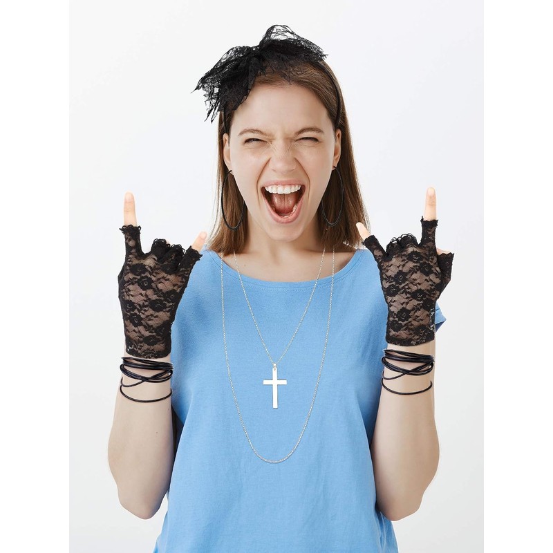 Accesorios de fiesta retro años 80 – Diadema, guantes, aretes,