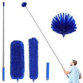 ZZ LAZYCOTTAGE Duster, Microfiber Dusters with 2 Handle Sets, Durable 15-100 Inches Long Telescopic Rod, Washable, Feather Dusters for Cleaning Cobweb and Ceilings Fans, 5 Pack (Blue)