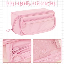 Moerstar Pencil Case for Girls Boys, Large Capacity Pencil Case Set with 5 Pcs Cute Design Pens, Big Pencil Bag with Compartments Multifunctional Pen Bag for School (Pink)