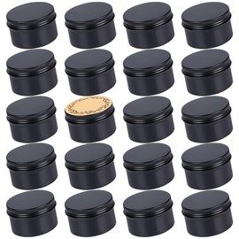 24 Pack 4oz Screw Top Aluminum Tin Jars with Screw Lids and Blank Labels - Refillable 120ml Metal Containers for Lip Balms, Candles, Salves, Spices, Crafts (Purple)