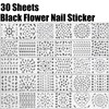 30Sheets Black Flower Nail Art Stickers Spring Summer Nail Stickers