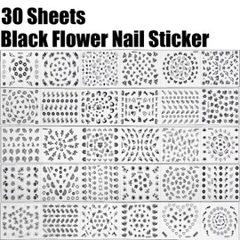 30Sheets Black Flower Nail Art Stickers Spring Summer Nail Stickers for Nails Art 3D Self-Adhesive Floral Nail Decals Flower Sticker for Women Girls Acrylic Nails Manicure DIY