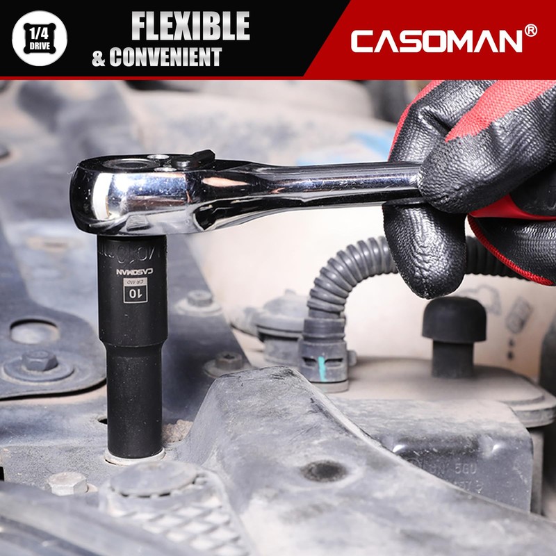 CASOMAN 3/8" Drive 10mm Deep Magnetic Impact Socket, Metric, 6-Point,