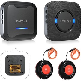 CalltoU Emergency Call Button for Seniors, Radio Bell 500 Feet Open, Seniors Emergency Call Home Security Alarm System for Patient/Elderly (2 Transmitters 2 Receivers)