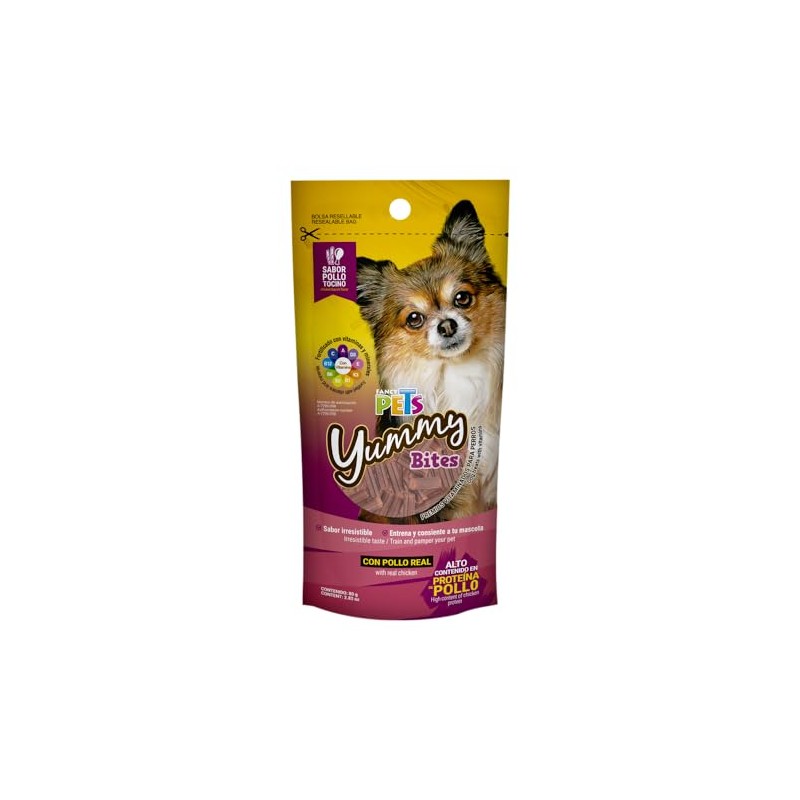 Fancy Pets Premios para Perros Yummy Bites Sabor Pollo-Tocino 80g
