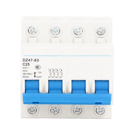 DZ4763 C25 4P Circuit Breaker 25A 400V 6000A Switching Capacity Circuit Breaker for DIN Rail Mounting with Overload and Short Circuit Protection for Office and Residential Buildings