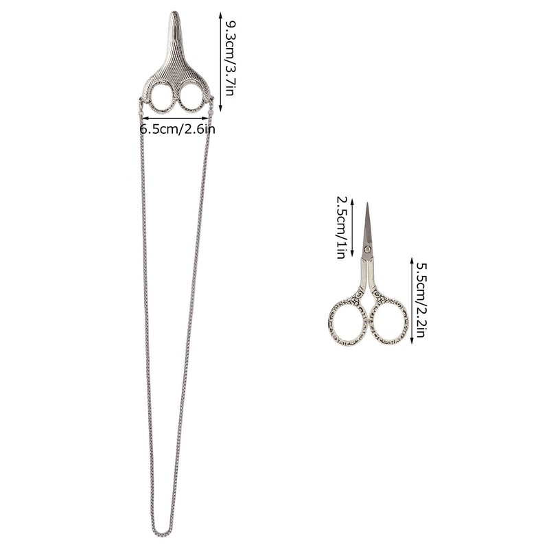 Sewing Scissors Vintage Chain Silver Bauhinia Stainless Steel Pointed Small