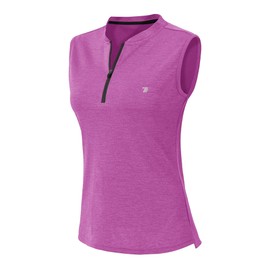 YSENTO Women's Golf Apparel Shirts Clothes Outfits Sleeveless 1/4 Zip Collarless Dry Fit UPF 50+ Tennis Polo Tank Tops Fluorescence Purple Size XL