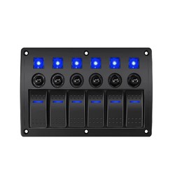 6 Gang Switch Panel Circuit Breaker Overload Protector Toggle Rocker Switch Panel Waterproof 12-24V Rocker Switch LED Camper RV Truck Marine Boat SUV