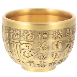 Sewroro Chinese Treasure Bowl Wealth Basin Money Bowl Tibetan Buddhist Offer Bowls Brass Golden Feng Shui Bowl for Happiness Attraction Wealth