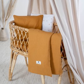 Julius Zöllner Muslin Children's Bed Linen 80 x 80 cm + 35 x 40 cm, 2-Piece Set Consisting of Duvet Cover and Pillowcase, 100% Cotton Muslin, with Zip, Standard 100 by Oeko-Tex, Cinnamon