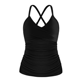 Ocean Blues Women's Black Push Up Swimuit Top Vneck Tankini Top Only Size Medium