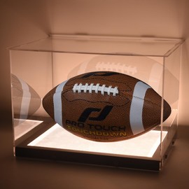 LuxRound Football Display Case with Built-in Dimmable LED Lights Clear Acrylic Football Display Holder Box, UV-Protective Dust-Proof, Lighted Football Memorabilia Display Case