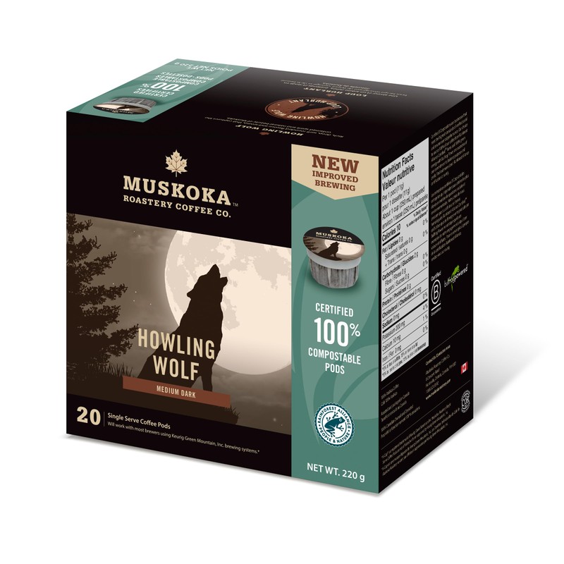 Muskoka Roastery Coffee, Howling Wolf, Medium Dark Roast, 20 Single