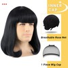 PUREHAIR Men's Short Black Bob Wig with Full Bangs Unisex