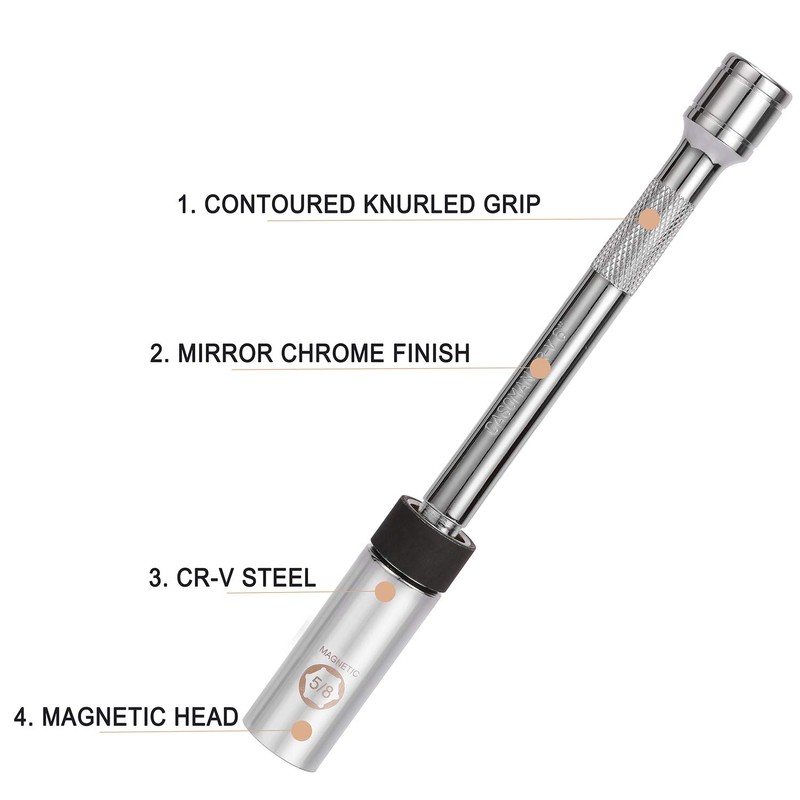CASOMAN 5/8" Swivel Magnetic Spark Plug Socket, 3/8" Drive x