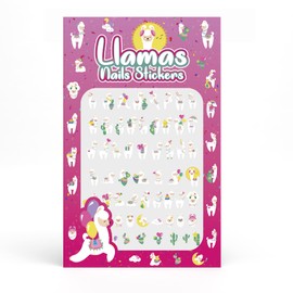 Nail stickers llamas alpacas animals cactus rainbows balloons decasl kid adults little girls fun birthday christmas gift Pink