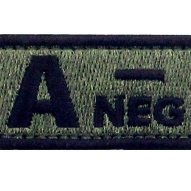 EmbTao Type A Negative Tactical Blood Type Patch Embroidered Morale Applique Fastener Hook & Loop Emblem - Green & Black - 2"x1"