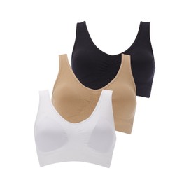 Boolavard New Seamless Sports Style Bra Crop Top Vest Comfort Stretch Bras Shapewear (AU, Alpha, 3X-Large, Regular, Regular, Black, White & Nude)