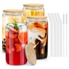 sungwoo sungwoo 4PCS Glass Cups with Bamboo Lids and Straws,