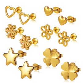 VceTd 6 Small Hypoallergenic Gold Plated Stud Earrings Set, 18K Gold Plated Surgical Grade Stainless Steel Stud Earrings Set, Stylish Women's Earrings for All Holiday Gifts