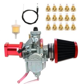 YJGZSVK VM22 26mm Carburetor & Throttle Cable for Predator 212cc 196cc Non Hemi Coleman GX200 Mini Bike Go Kart (with 38mm Air Filter, VM22 Red Intake Manifold, Main Jets Kit)