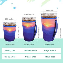 AJLTPA Iced Coffee Sleeve Insulator Sleeves for Cold Drinks Beverages, 3 Pack Reusable Neoprene Cup Sleeve with Handle for 16-32oz Coffee cups(Sun Rising)