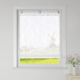 CORLIF Roman Blind Burnout Curtains Kitchen Roman Curtains Country House Transparent Eyelet Roller Blind with Wave Pattern Short Curtain Modern Roller Blinds with Eyelets White W x H 100 x 140 cm 1