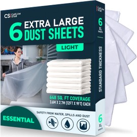 Caelum star CS 6 Pack Extra Large Plastic Dust Sheets for Decorating 3.6 x 2.7m (12 x 9ft), Light Dust Sheet for Painting & Furniture, Plastic Sheet-Plastic Sheeting-Decorating Tools-Decorating Sheets-Dust Cover