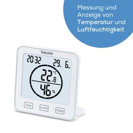 Beurer HM 22 Thermo-Hygrometer Indoor Climate Control Temperature and Relative Humidity Measurement with Timer and Beep White